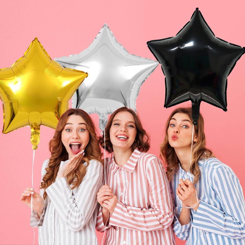 KALOR Black Gold and Silver Star Foil Balloons, 10 Pcs 18 Inch Stars Shape Foil Mylar Balloons for Birthdays, Weddings, Baby Showers Graduation Decorations - Image 4